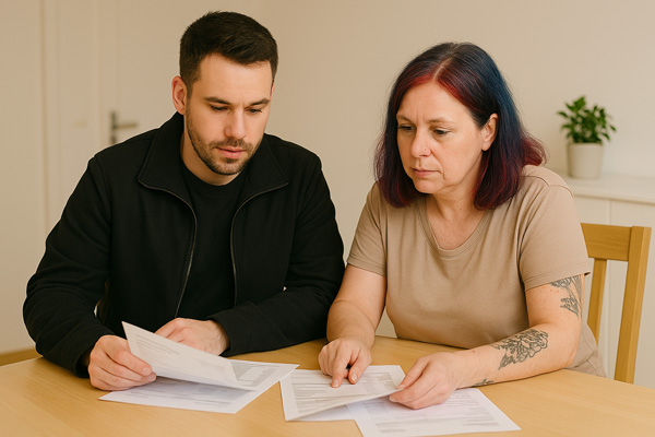 Persönliches Budget: Mann und Frau sitzen am Tisch und prüfen Rechnungen (Foto KI unterstützt) Persönliches Budget: Mann und Frau sitzen am Tisch und prüfen Rechnungen (Foto KI unterstützt)